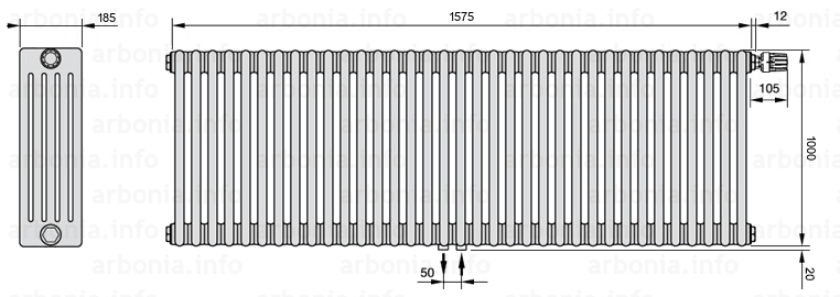 Схема (чертеж) Радиатор Arbonia 5100/35 №96 твв